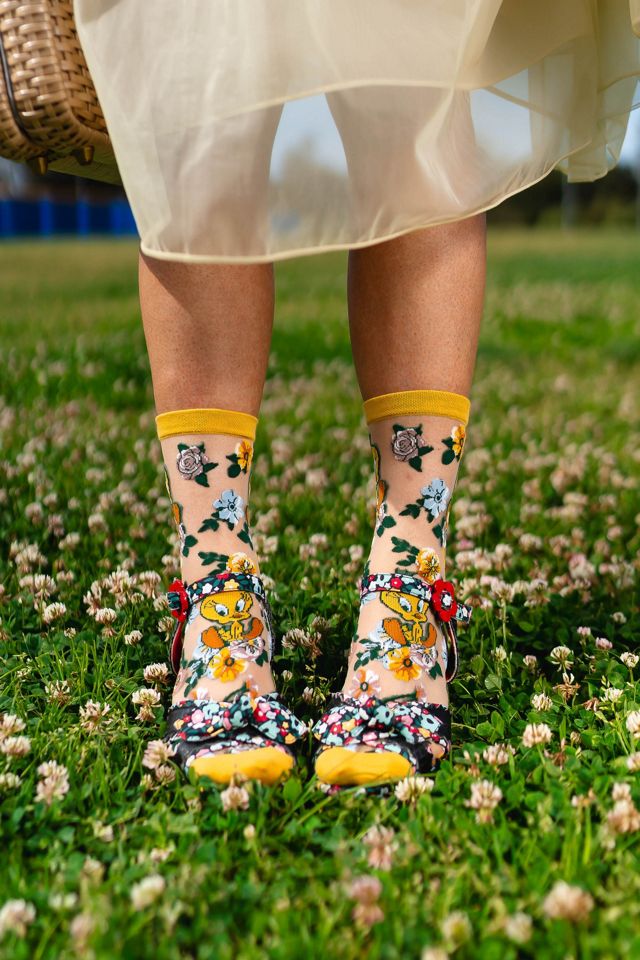 Sock Candy Tweety Bird Floral Sheer Sock #3