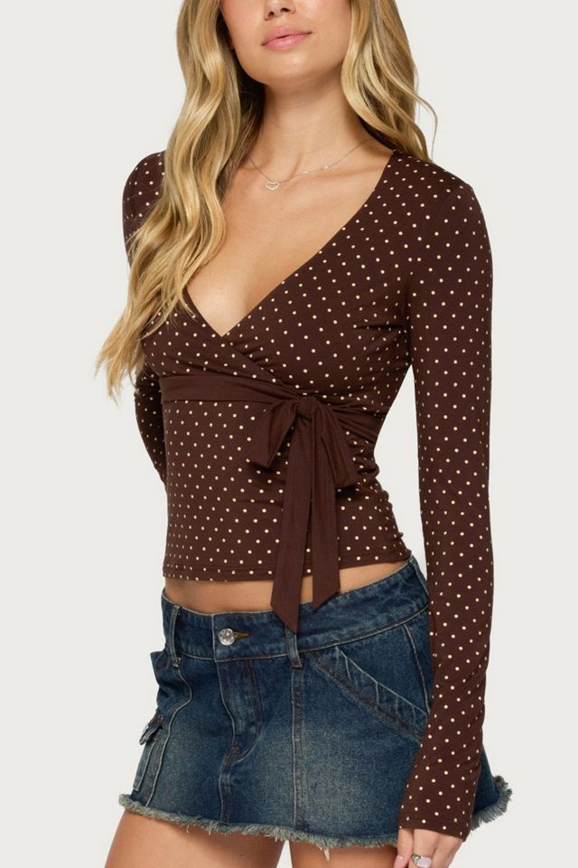 Edikted Ilen Polka Dot Wrap Top #2