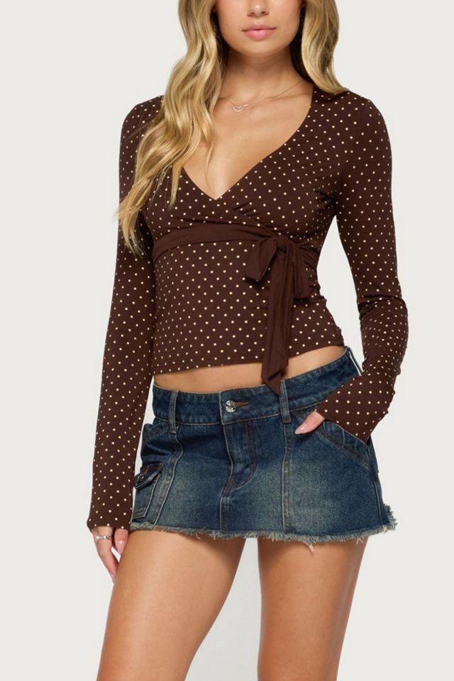Edikted Ilen Polka Dot Wrap Top #3
