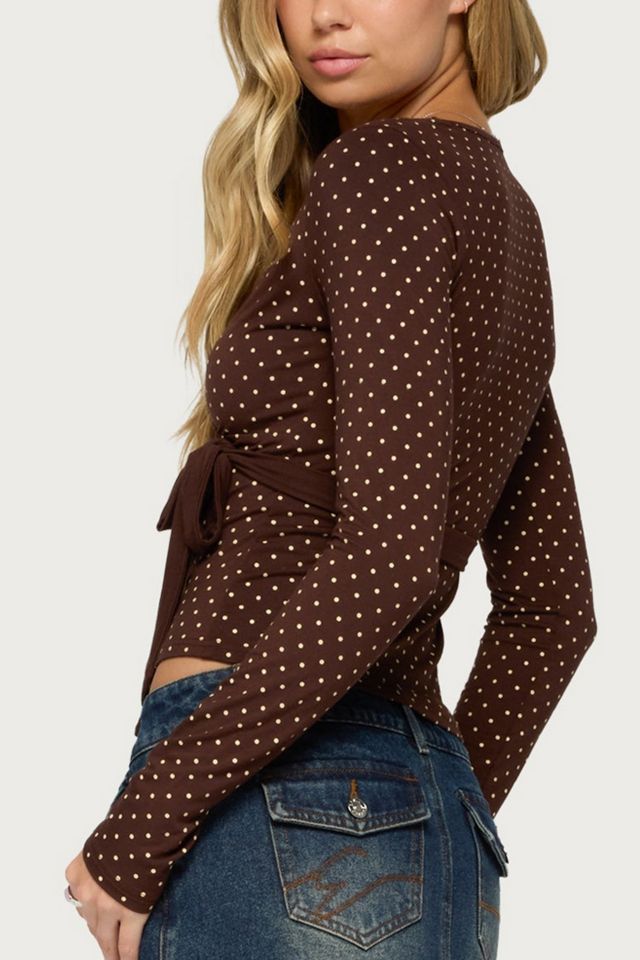 Edikted Ilen Polka Dot Wrap Top #4