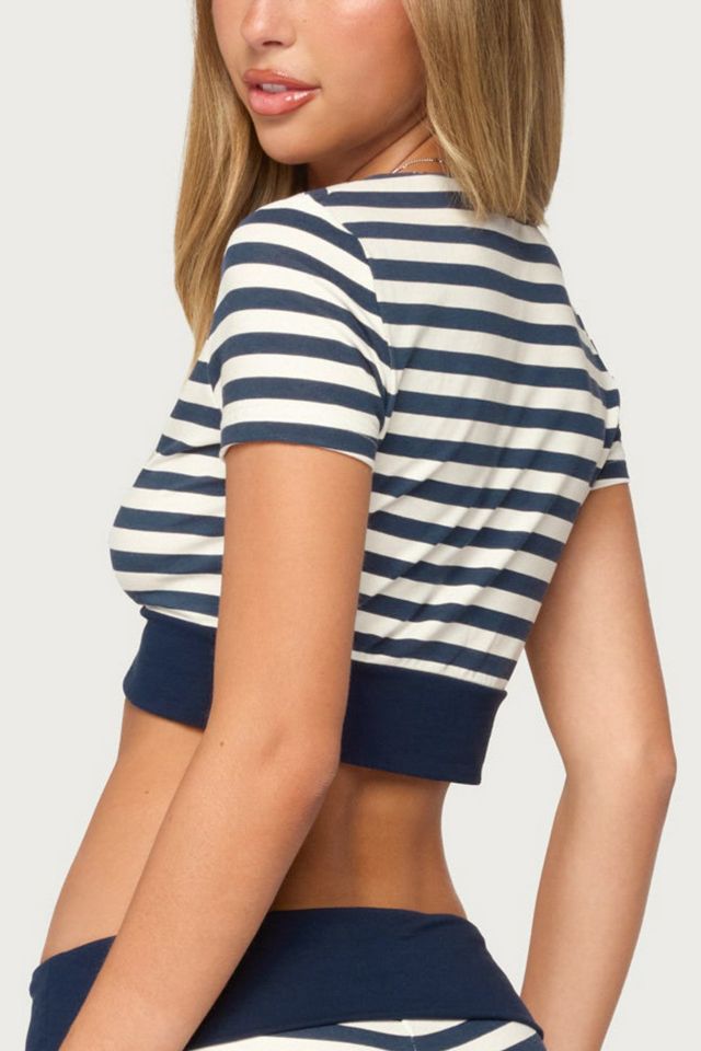Edikted Fina Contrast Striped V Neck Top #4