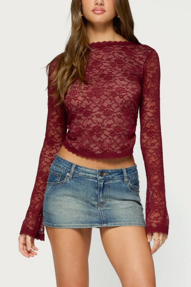 Edikted Gisele Backless Sheer Lace Top #3