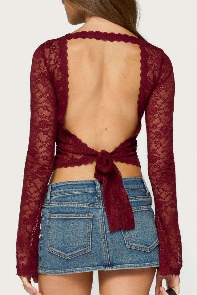 Edikted Gisele Backless Sheer Lace Top #4