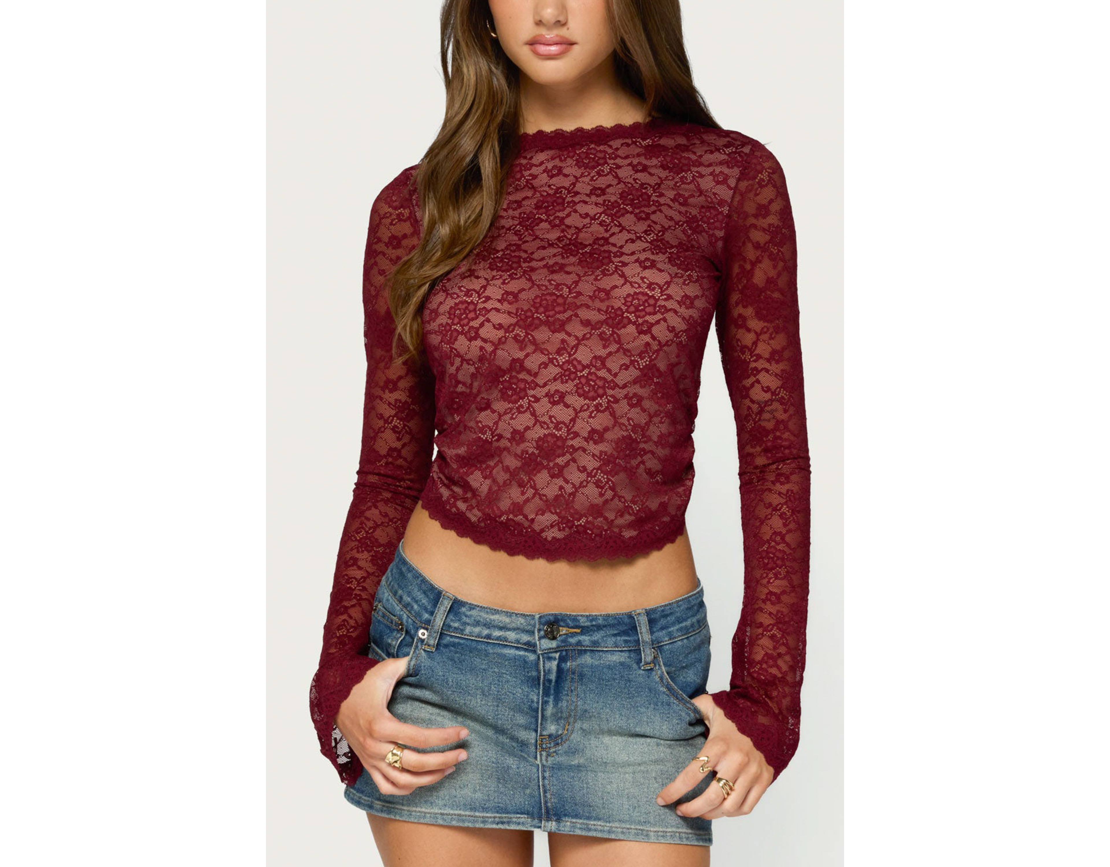 Edikted Gisele Backless Sheer Lace Top