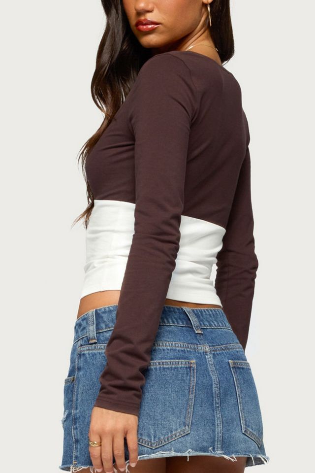 Edikted Ebia Contrast Long Sleeve Tie Top #4