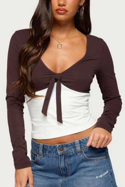 Edikted Ebia Contrast Long Sleeve Tie Top