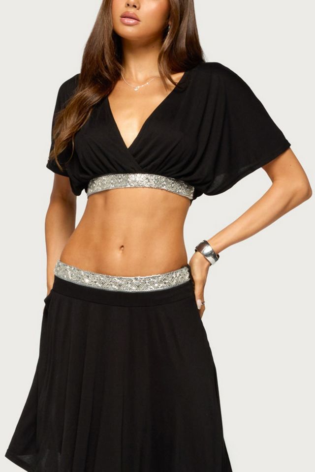 Edikted Dida Cropped Beaded V Neck Top #3