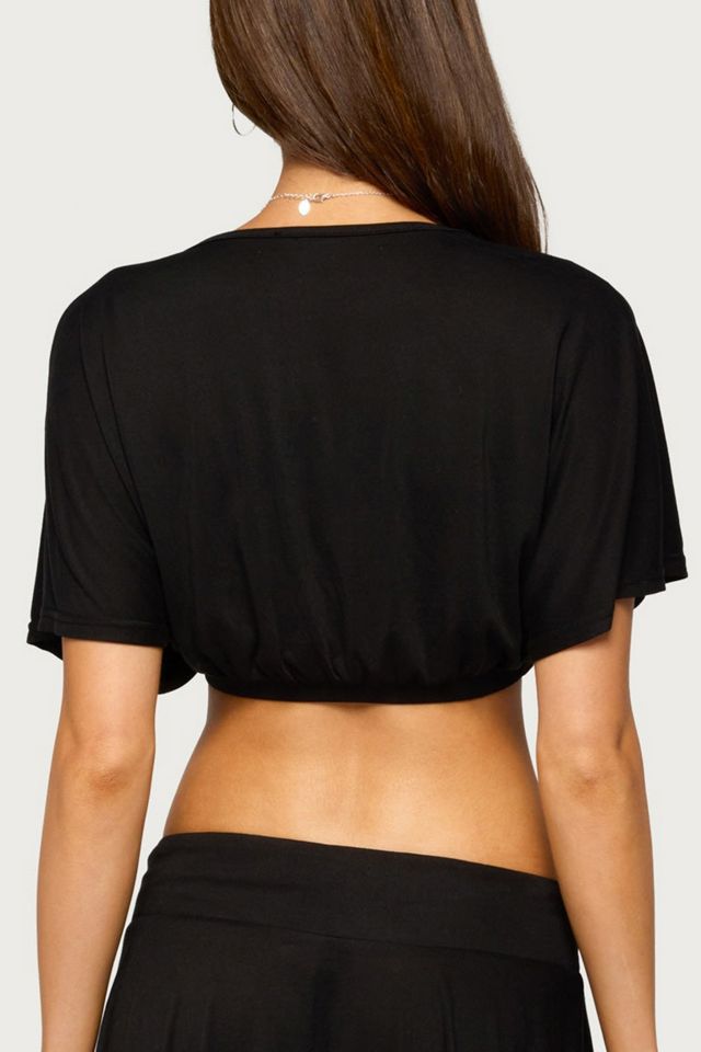 Edikted Dida Cropped Beaded V Neck Top #4