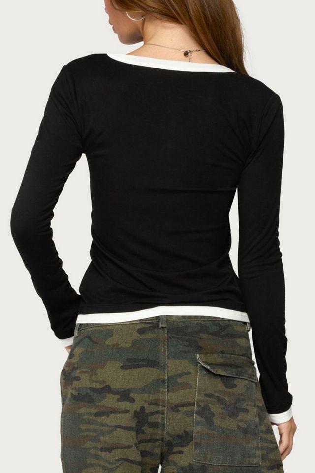 Edikted Contrast Layered Look Henley Top #4