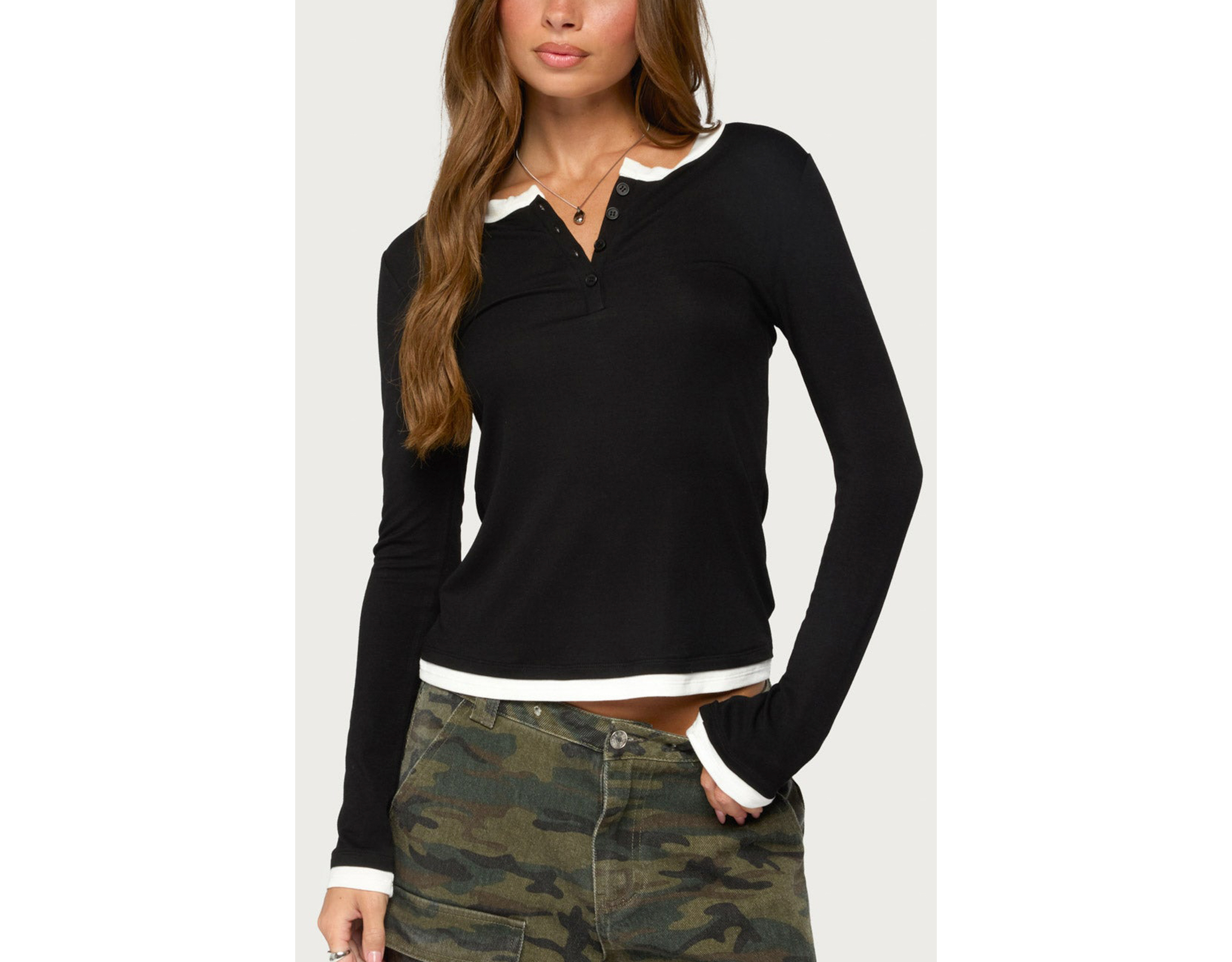 Edikted Contrast Layered Look Henley Top
