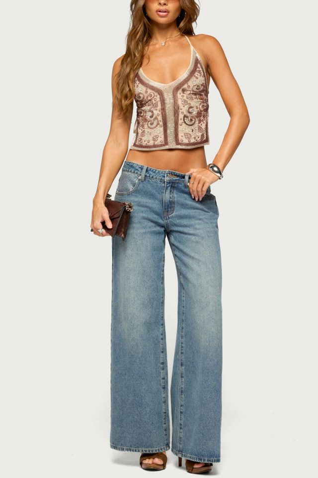 Edikted Delanie Beaded Backless Halter Top #1