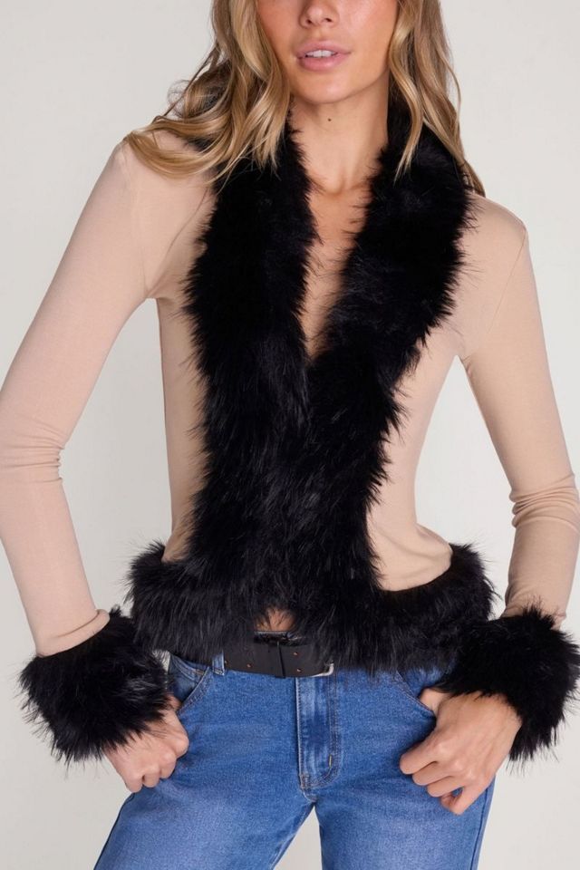 WeWoreWhat Faux Fur Trim Cardigan #2