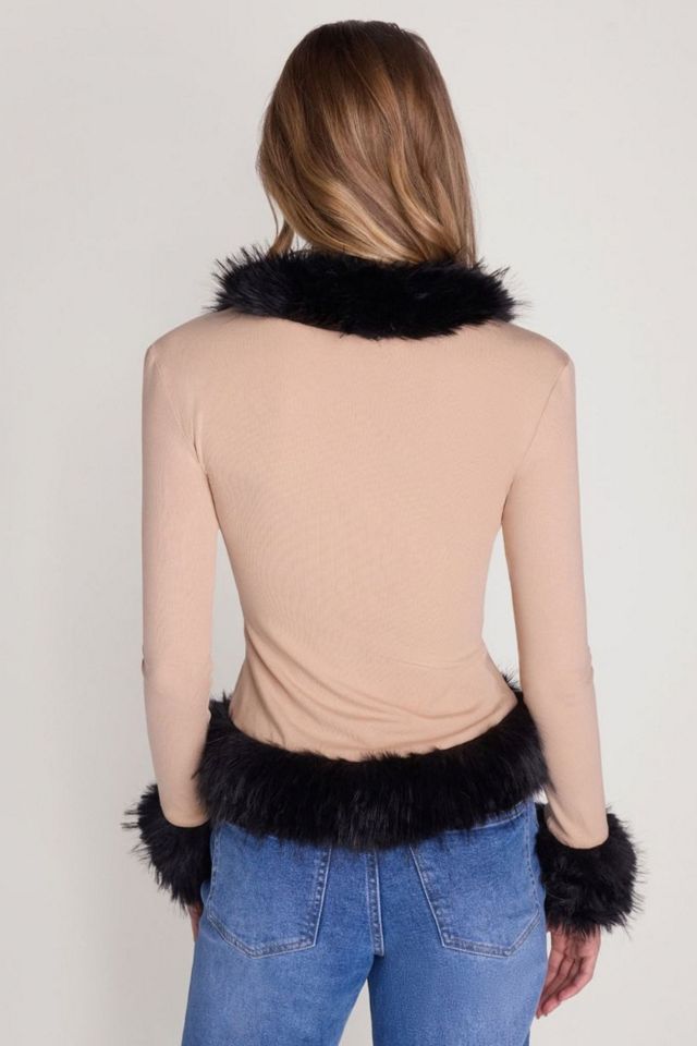 WeWoreWhat Faux Fur Trim Cardigan #3