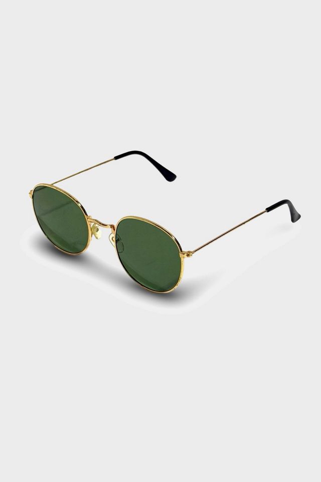 Vintage 1970's Gold Round Green Lens Sunglasses #1