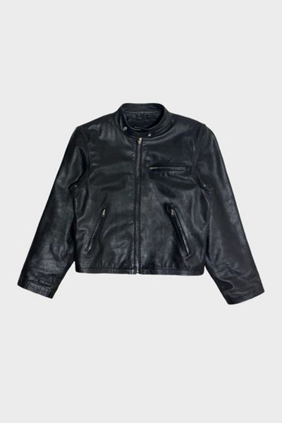 Vintage 1990's Black Leather Cropped Zip Motorcycle Jacket