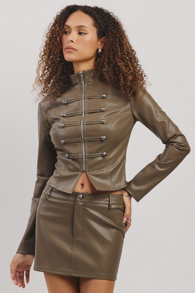 Personal Code Napoleon Leather Military Button Zip Up Jacket #1