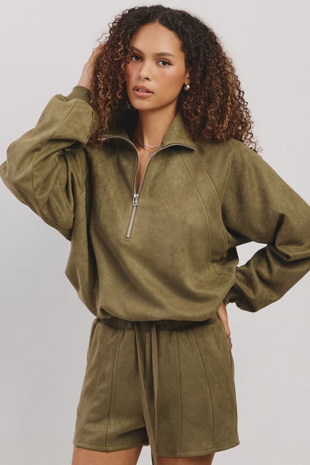 Personal Code Simone Suede Half Zip Up Top #1