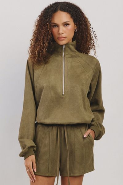 Personal Code Simone Suede Half Zip Up Top