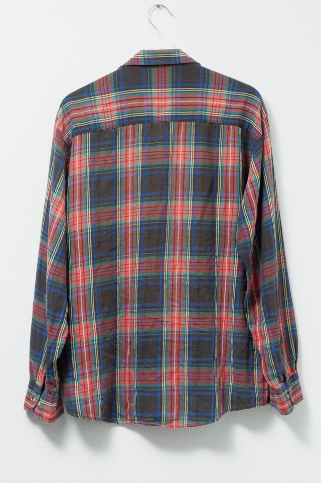 Vintage 1990s Distressed Plaid Cotton Button Up Shirt #1
