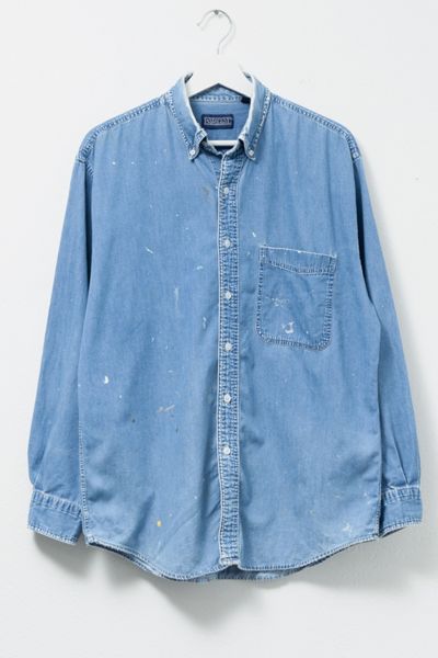 Vintage 1990s Lands End Painted Cotton Button Up Shirt
