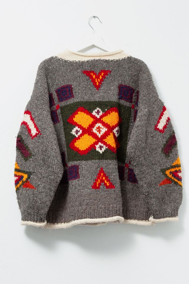 Vintage 1970s Hand Knit Wool Heavyweight Cardigan Sweater #1