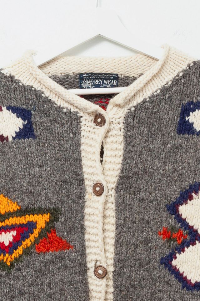 Vintage 1970s Hand Knit Wool Heavyweight Cardigan Sweater #2