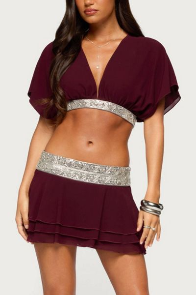 Edikted Feila Beaded Chiffon Mini Skirt