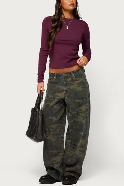 Edikted Anna Camo Low Rise Baggy Jeans