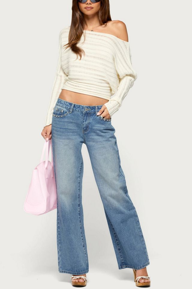 Edikted Haela Studded Angel Low Rise Baggy Jeans #1