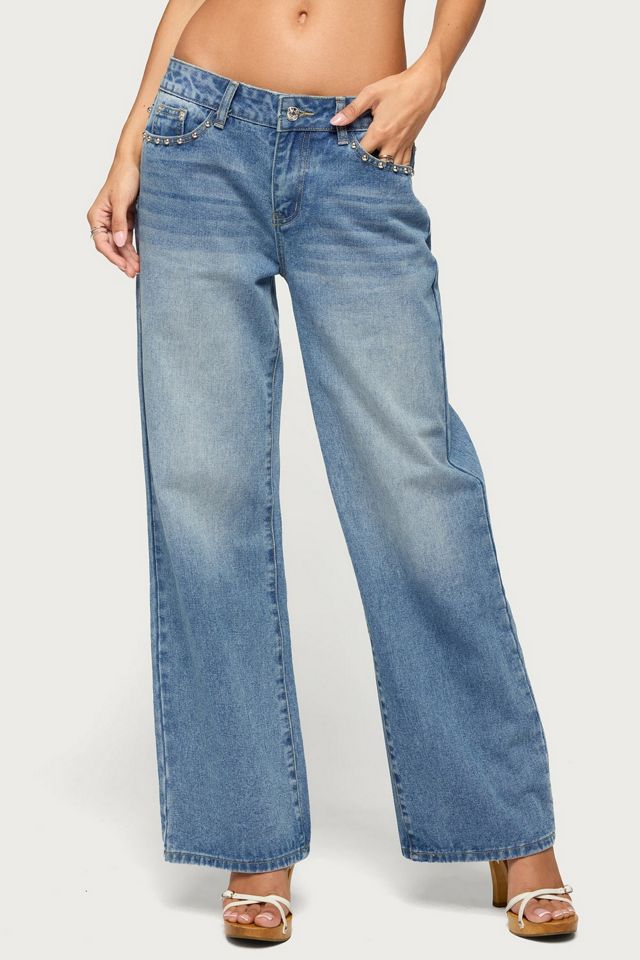 Edikted Haela Studded Angel Low Rise Baggy Jeans #2