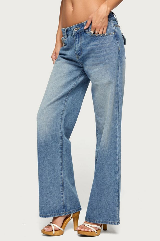 Edikted Haela Studded Angel Low Rise Baggy Jeans #3