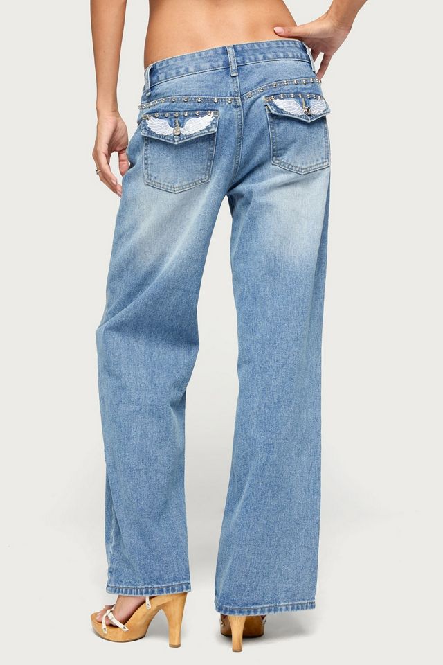 Edikted Haela Studded Angel Low Rise Baggy Jeans #4