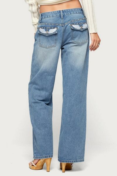 Edikted Haela Studded Angel Low Rise Baggy Jeans