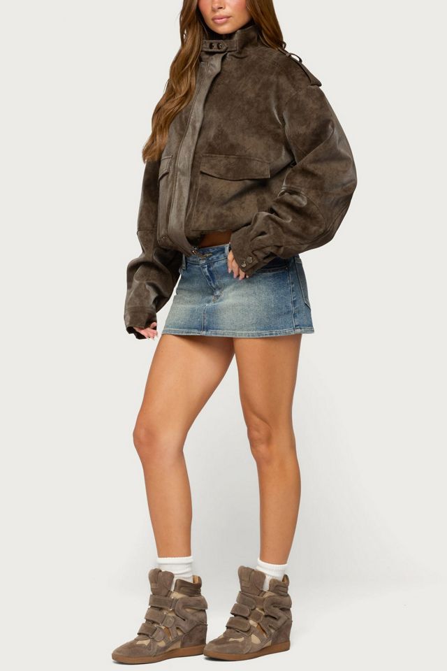 Edikted Chaya High Neck Faux Suede Jacket #1