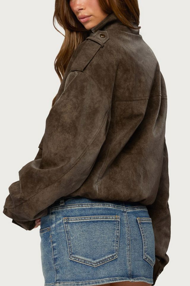 Edikted Chaya High Neck Faux Suede Jacket #4
