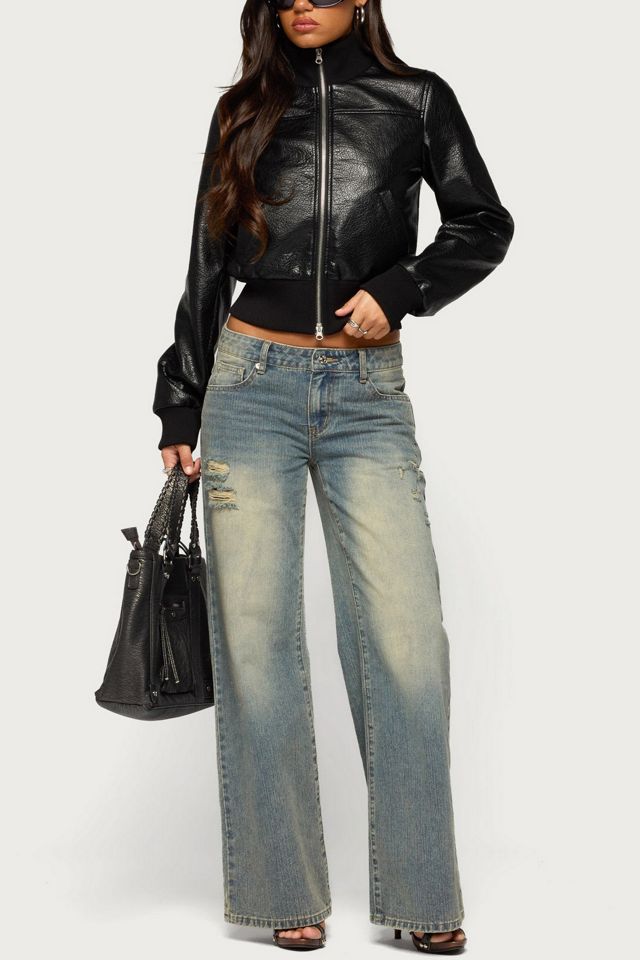 Edikted Reara Ribbed Faux Leather Jacket #1