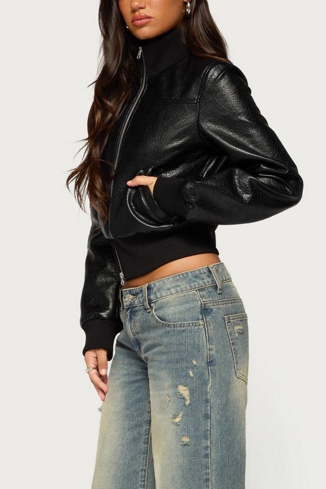 Edikted Reara Ribbed Faux Leather Jacket #3