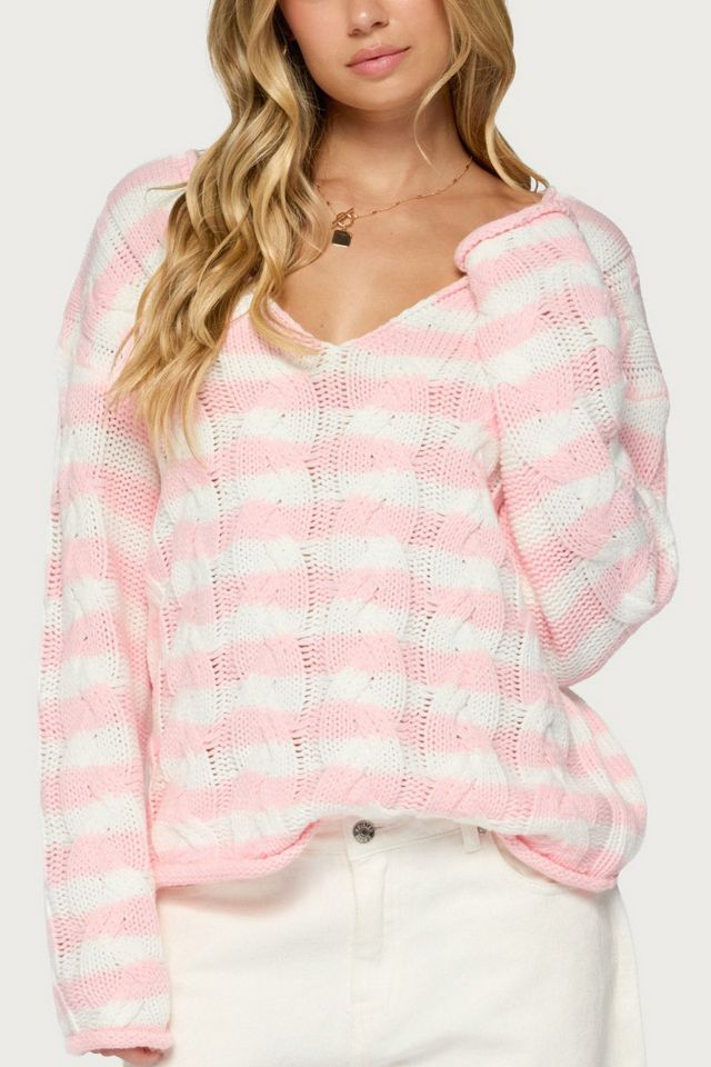Edikted Everleigh Striped Cable Knit Sweater #1
