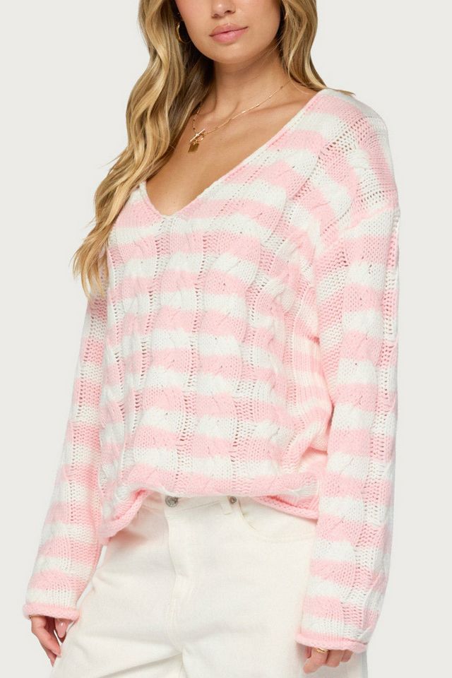 Edikted Everleigh Striped Cable Knit Sweater #3