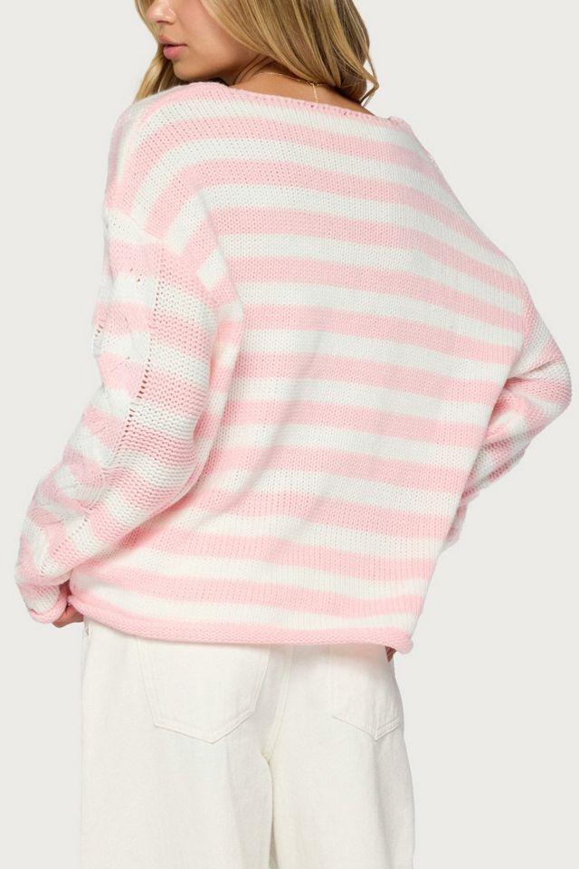 Edikted Everleigh Striped Cable Knit Sweater #4