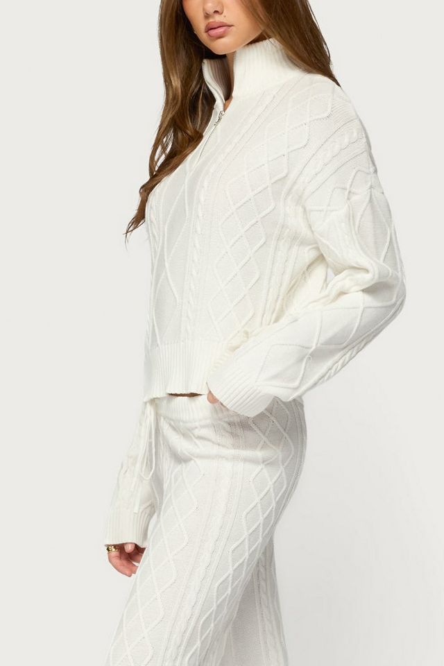 Edikted Fika Quarter Zip Cable Knit Sweater #3