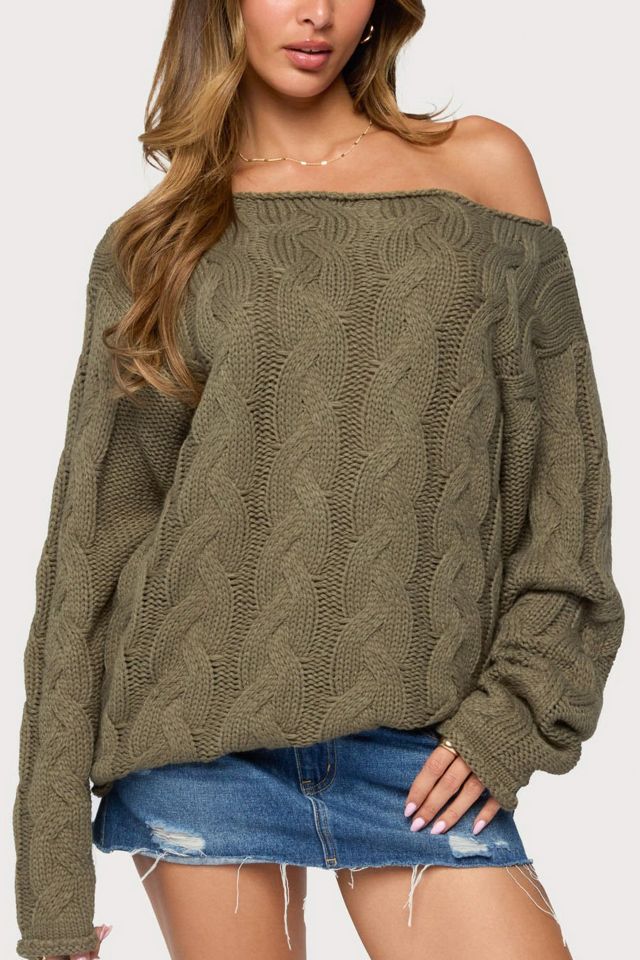 Edikted Nellie Off Shoulder Cable Knit Sweater #1