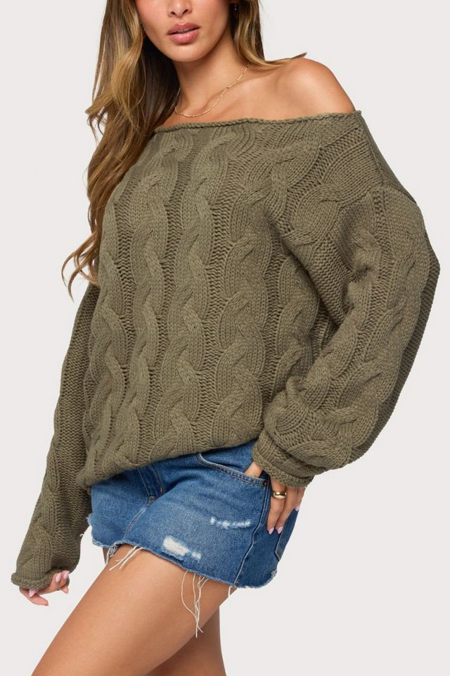 Edikted Nellie Off Shoulder Cable Knit Sweater #2