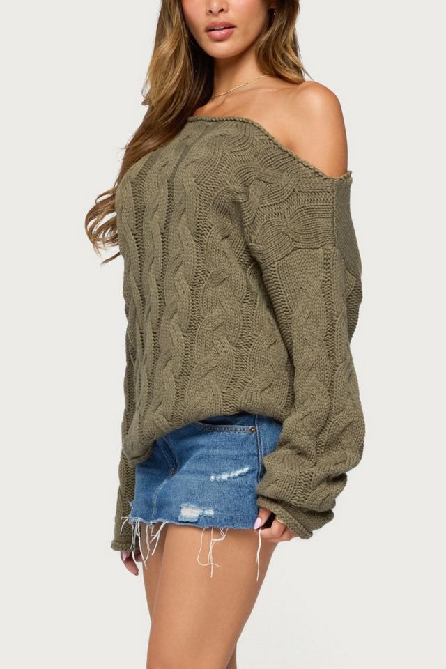 Edikted Nellie Off Shoulder Cable Knit Sweater #3