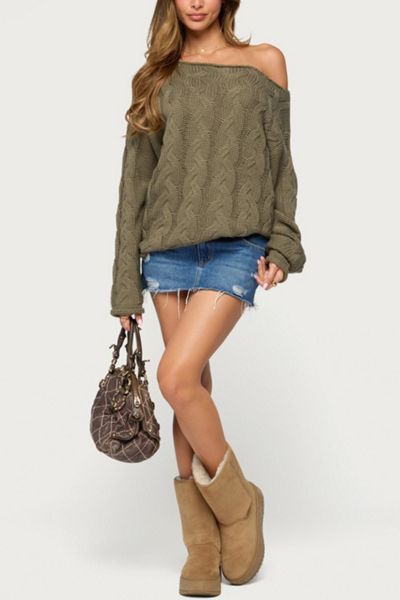 Edikted Nellie Off Shoulder Cable Knit Sweater