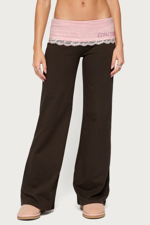 Edikted Chrissie Lacey Contrast Foldover Pants #2