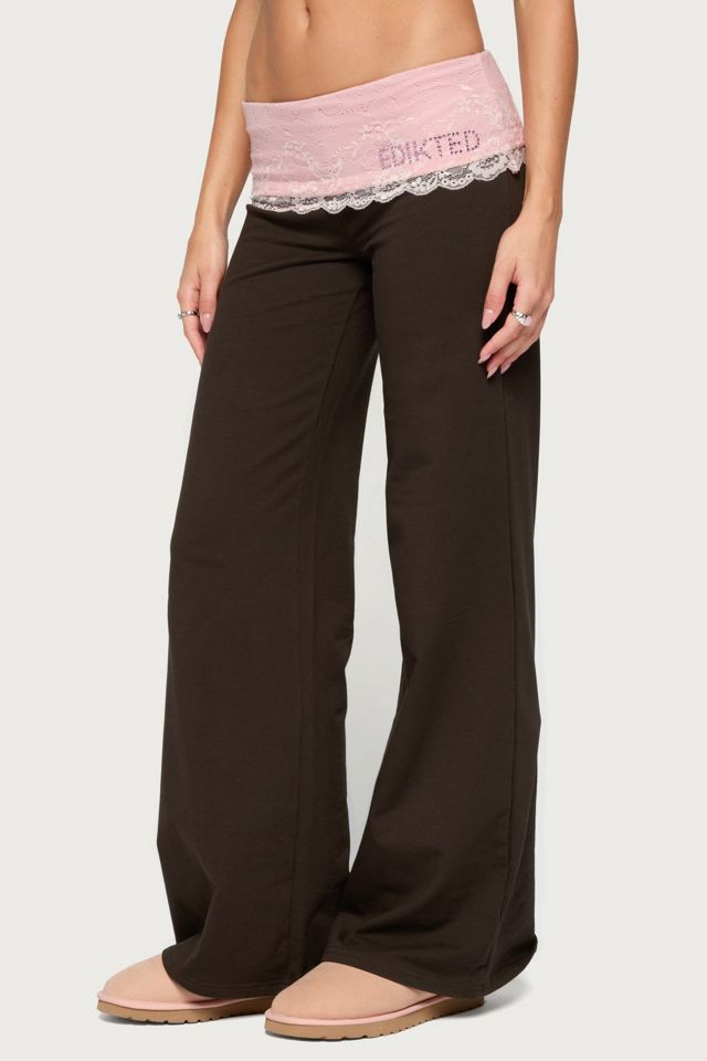 Edikted Chrissie Lacey Contrast Foldover Pants #3