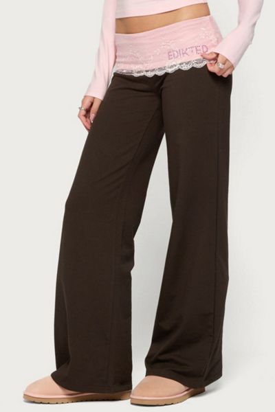 Edikted Chrissie Lacey Contrast Foldover Pants