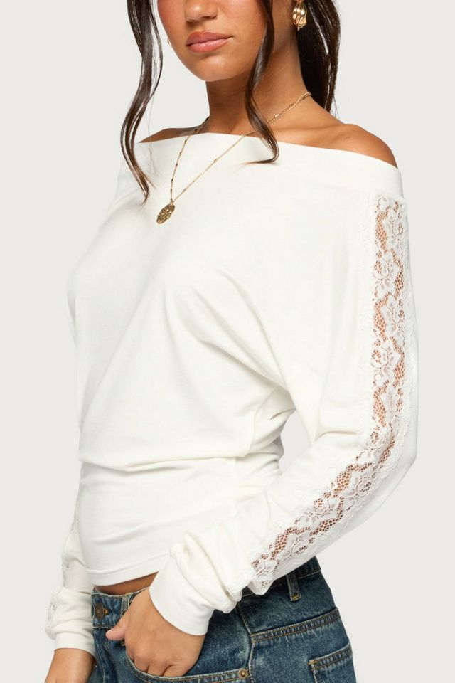 Edikted Breda Lacey Off Shoulder Long Sleeve Top #2
