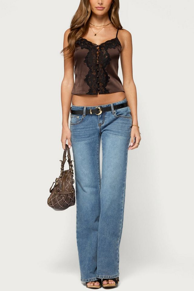 Edikted Charleigh Lacey Button Up Satin Effect Top #1